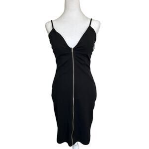Women’s Haute Modern Black plunge zip bodycon cami strap dress size M